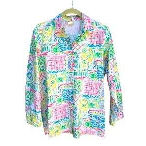 Vintage 80s Manor House Cotton Floral Button Down Shirt Pastel Sz. 6 Fits Large